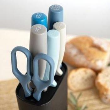 Juego de Cuchillos de Cocina y Soporte Quid Ozon 21 x 13 x 8 cm 7 Piezas, incluye 5 cuchillos y tijeras, color negro