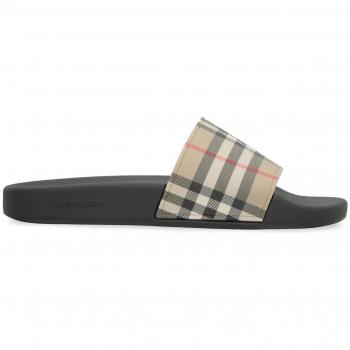 Burberry Women's Checkered Rubber Slides in Beige | Size 6 US (Size 3 UK, Size 36) | 8057037136120 Color A7028
