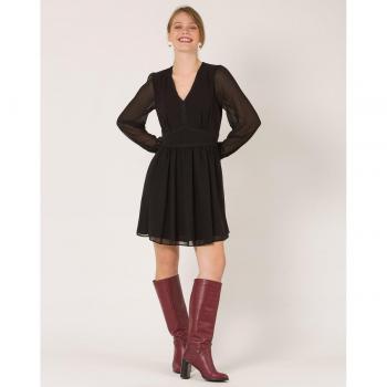 Naf Naf - Vestido corto entallado de mangas semi transparentes con escote pico y detalle de vainica