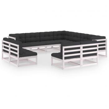 Set de muebles de jardín 11 pzas con cojines madera pino blanco