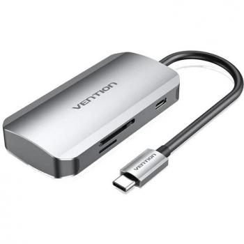 Docking USB Tipo-C Vention TNHHB/ 3xUSB/ 1xUSB Tipo-C PD/ 1xLector Tarjetas SD y MicroSD/ Gris