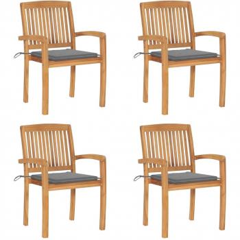 Stackable Garden Chairs with Cushions - Set of 4 Solid Teak Wood