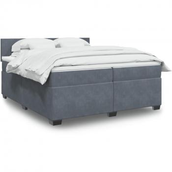Cama box spring suave con colchón de terciopelo gris oscuro 200x200 cm