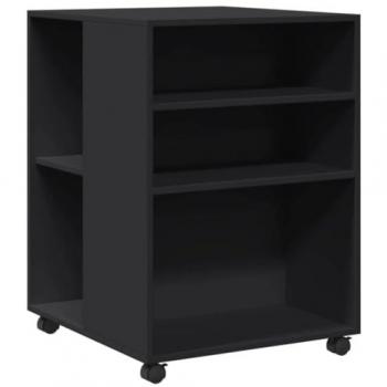 Mesa auxiliar con ruedas de madera de ingeniería negra 55x60x78 cm