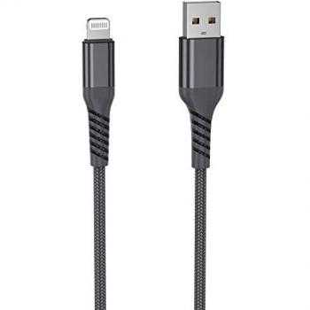 Cable USB/Lightning Ultra Resistente de Nylon y Kevlar 400D - 1m, Certificado MFi, Carga y Sincronización de Datos - Gris