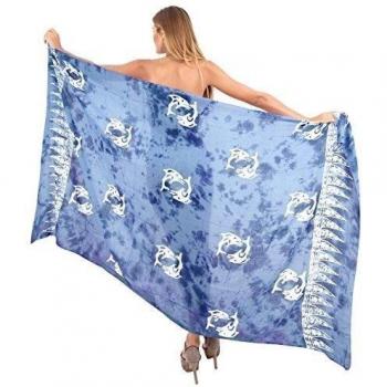 La Leela traje de baño suave rayón encubrir delfines pareo del bikini azul 78x43 pulgadas