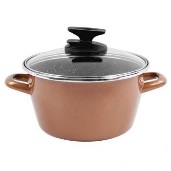 Magefesa Olla de Acero Esmaltado Vitrificado Copper de 20 cm con Tapa de Vidrio