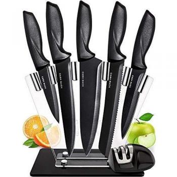 Home Hero 7 Piece Stainless Steel Knife Set with Stand and Professional Sharpener