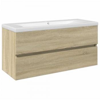 Conjunto de muebles de baño 2 piezas en cerámica y madera multicapa, incluye armario de baño y mueble de almacenaje de aseo