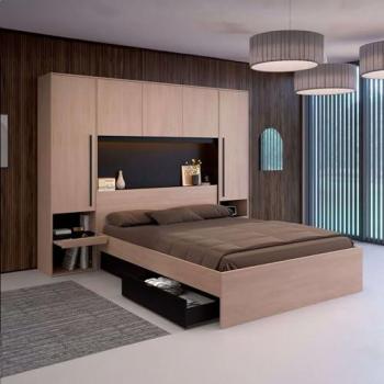 Conjunto de Dormitorio Completo John en Negro Mate y Roble Jackson (cabecero + cama 160 + cajones)
