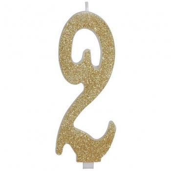 Vela Escarchada Oro Número 2, de 12.5 cm