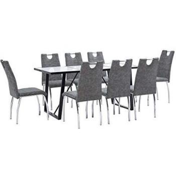 vidaXL Juego de Comedor 9 Piezas de Cuero Sintético Mobiliario Decoración Interior Casa Hogar Robusto Duradero Resistente Funcional Práctico Útil Gris
