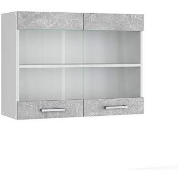 Mueble Alto Universal R-Line, Hormigón/Blanco, 80 cm con Puertas de Cristal