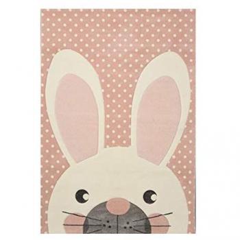Alfombra Infantil Conejo Blanco Rosa Pastel 120x170 cm - 13 mm Altura de Pelo - 3000 GR/M² - 288,000 Puntos/M² Fibra Sintética