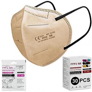 Milarosa Mascarillas FFP2 Homologadas Españolas. Mascarilla FFP2 Colores. Caja 30 Unidades. Desechable Proteccion Personal 5 Capas. Mascara Filtro 95 %. Color Beige