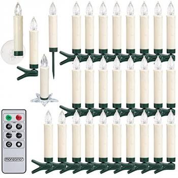Set de 30 Velas LED para Árbol de Navidad con Control Remoto, Temporizador y Efecto Parpadeante - Blanco Cálido