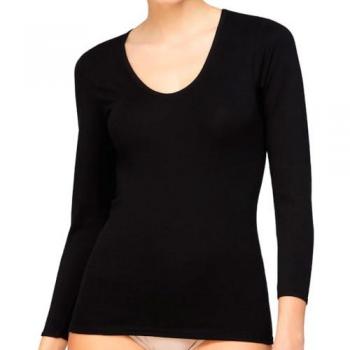 Camiseta mujer manga larga AVET 7728 de algodón y lycra, color negro, sin costuras