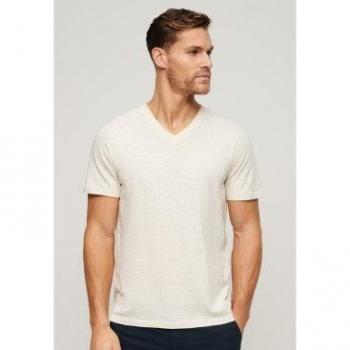 Camiseta de manga corta para hombre Superdry flameada con cuello en V blanco roto