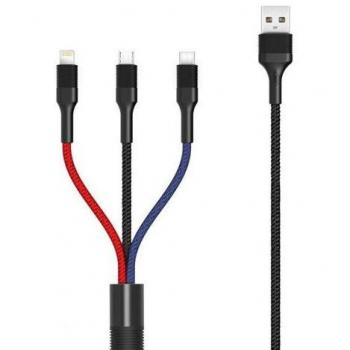 Cable de Carga Rápida Trenzado 3 en 1 Micro USB + Tipo C + Lightning a USB-A Macho XO NB54 - Longitud 1.20m