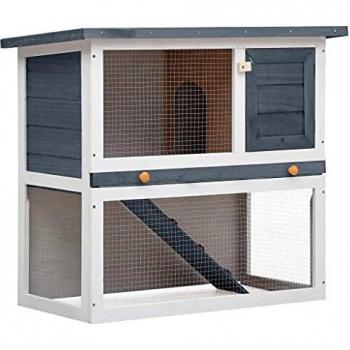 Outdoor Rabbit Hutch with 1 Door Grey Wood
