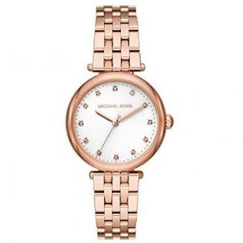 Reloj Cronógrafo para Mujer Michael Kors Diamond Darci MK4568, diseño elegante con caja de acero inoxidable, bisel adornado con diamantes, esfera en tono plateado con detalles en oro rosa, cronómetro funcional, resistencia al