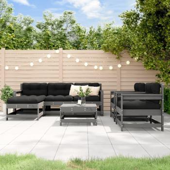 Juego de sala de jardín 7 piezas de madera de pino macizo gris