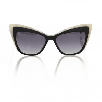 Frankie Morello Black Cat Eye Sunglasses with Pearly Accents, Female, Size: ONE SIZE