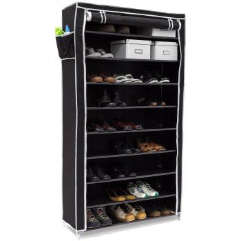 Relaxdays Zapatero Valentin, Estructura de Acero, Cubierta de Tela, hasta 10 Pisos, hasta 45 Pares de Zapatos, Libre de Polvo, Negro, 30x88x161 cm