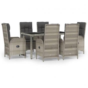 7-Piece Grey Poly Rattan Garden Dining Set with Cushions
