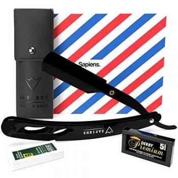 Navaja de Afeitar Sapiens para Barberos - Incluye 10 Hojas Derby y Funda Protectora