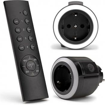 Enchufe Inalámbrico Inteligente REV 0085520503 - 2 Enchufes con Mando a Distancia, Alcance hasta 50 m, Potencia máxima de 3680 W/St, Color Negro