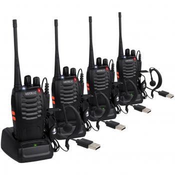 ESYNIC Walkie Talkies de Larga Distancia con Auriculares Originales- 4 Piezas UHF 400-470MHz Dos Vías de Radio Walkie-Talkie 16CH Sola Banda Soporta VOX LED Recordatorio de Voz para Sobrevivir en el Campo Ciclisimo y Excursionismo