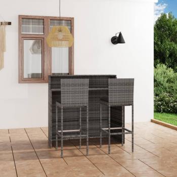 3-Piece Gray Patio Bar Set with Cushions
