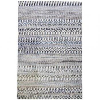 Alfombra de algodón y lana reciclada marfil y azul Sarah 230 x 160 cm