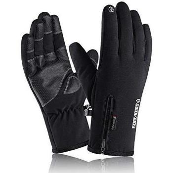 VICKSONGS Guantes Invierno Hombre y Mujer, Guantes Tactiles Movil, Antideslizante Guantes de Moto Bici Ciclismo Running, Negro - XL