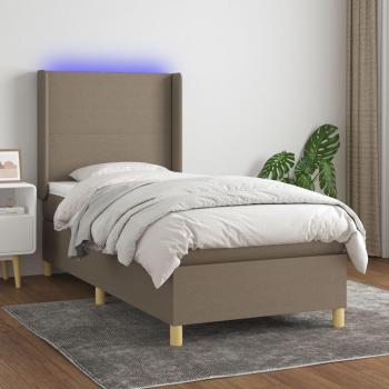 Cama box spring suave con colchón y luces LED Tortoria 80x200 cm Tela gris taupe