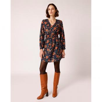 Naf Naf - Vestido corto de manga larga estampado floral con acabado en puño