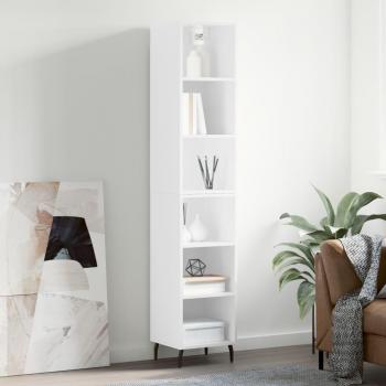 Aparador alto contrachapada blanco brillante 34,5x32,5x180 cm con 3 estantes, Mueble de Almacenaje de Salón, Buffet para salón, Armario Auxiliar y Armario de Al