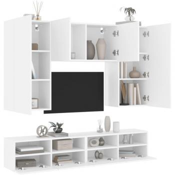Mueble de TV de pared 5 piezas en madera de ingeniería blanca