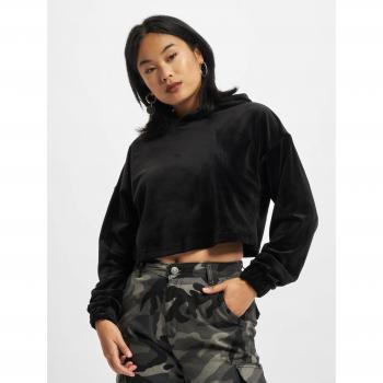 Urban Classics Women's Cropped Velvet Oversized Hoodie - Black