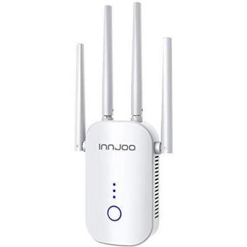Repetidor WI-FI 1200Mbps 2.4 GHz y 5GHz Amplificador de Señal de Red WiFi de Doble Frecuencia. Punto de Acceso Inalámbrico Enrutador WiFi Extensor,4 Antenas,Puerto Ethernet, Modo Ap（Blanco