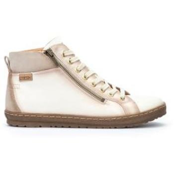 Pikolinos Zapatillas Deportivas de Piel para Mujer LAGOS 901 con Cordones y Cremallera Lateral en Color Beige