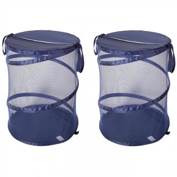 StorageManiac Pop-up de malla para la colada, portátil plegable ropa sucia con 2 asas reforzadas, azul oscuro, pack de 2