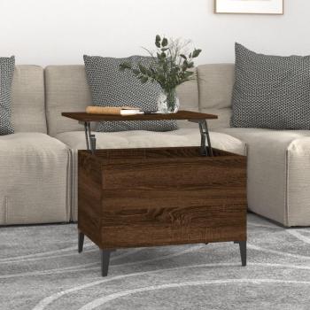 Mesa de centro de madera contrachapada 60x44,5x45 cm en color blanco brillante y negro, ideal para salón o comedor, también conocida como mesita auxiliar o mesa de café; incluye versión en roble marrón