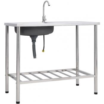 Fregadero de camping de un seno y grifo acero inoxidable