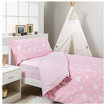 Funda Nórdica Infantil/Juvenil Reversible Givette Rosa para Cama de 105 cm - 50% Algodón, 50% Poliéster