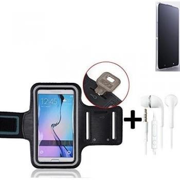 TOP SET: Coloque brazal del neopreno Footing + Headset Case / brazal de los deportes / Case Deporte / Deporte Alto Brazalete / a Alcatel Idol 4 en negro, con franjas reflectantes. Universal aptitud de Apple para el uso al aire libre del [Fabricante] [MODE