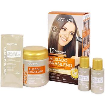 Kativa Professional Brazilian Straightening Kit with Glyoxylic Acid, Plant Keratin, Hyaluronic Acid, and Argan Oil - 7 Pieces