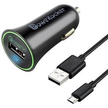 Quick Charge 3.0 Carga Cargador, POWERocker 18W 1-Puerto USB Cargador de Coche QC3.0 para Galaxy S7/S6, Note 5/4, Nexus 6, Xperia Z5/Z4, HTC One M9, LG G5 con 3FT Cable