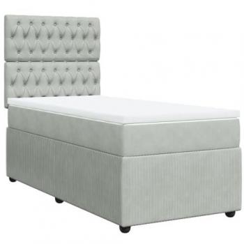 Cama Box Spring con colchón de muelles terciopelo gris claro 90x190 cm
